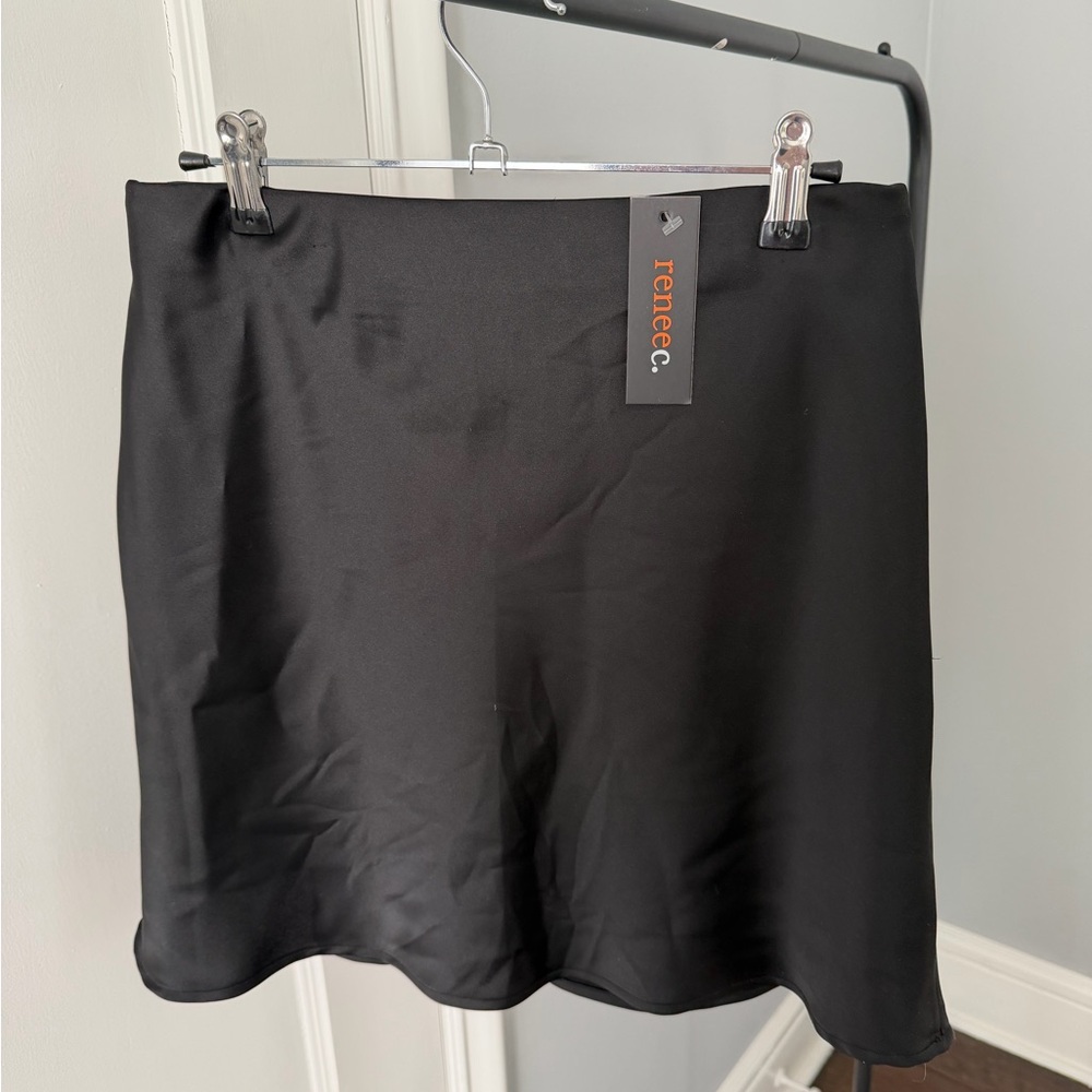 Black Satin Mini Skirt by Renee C